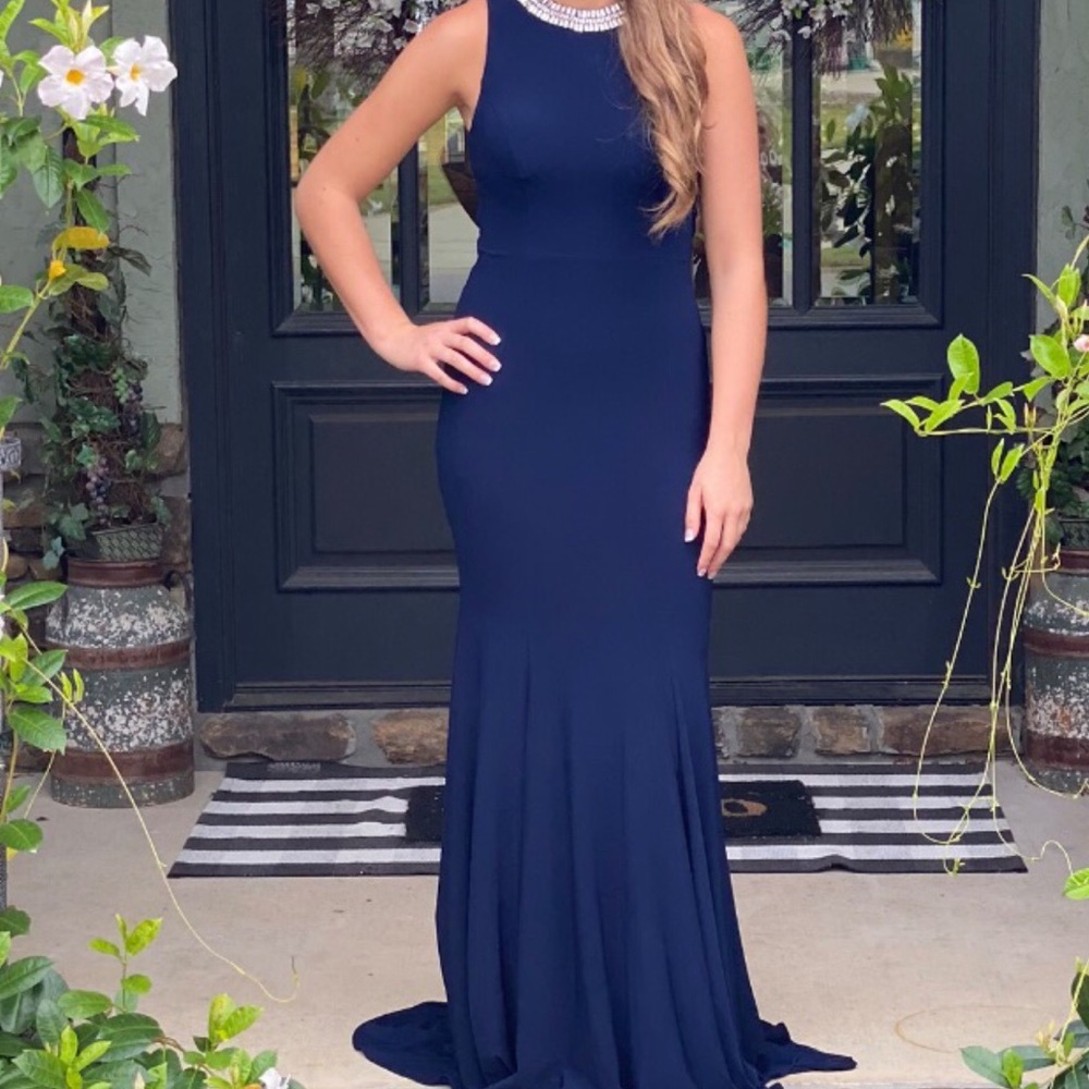 Alisha Hill navy formal dress, beading around neck and back, size 0